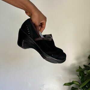 Vintage women‎ black slip on chunky sole leather upper clogs